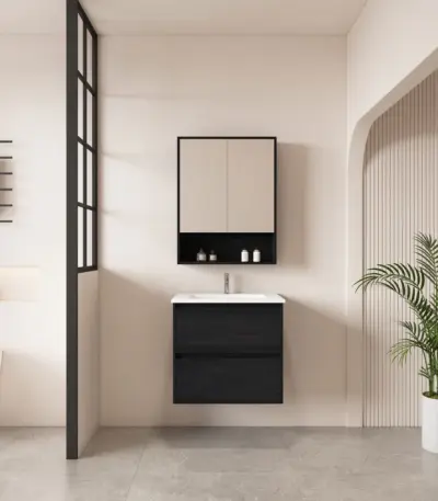 UNICASA HE-60W-BO HERA WALL HUNG VANITY 600MM BLACK OAK - Urban Designs Bathroom and Kitchen