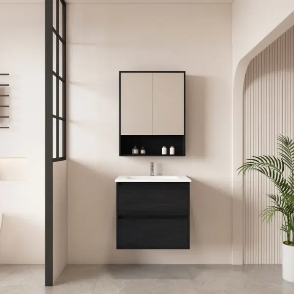 UNICASA HE-60W-BO HERA WALL HUNG VANITY 600MM BLACK OAK - Urban Designs Bathroom and Kitchen