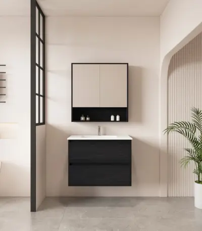 UNICASA HE-75W-BO HERA WALL HUNG VANITY 750MM BLACK OAK - Urban Designs Bathroom and Kitchen