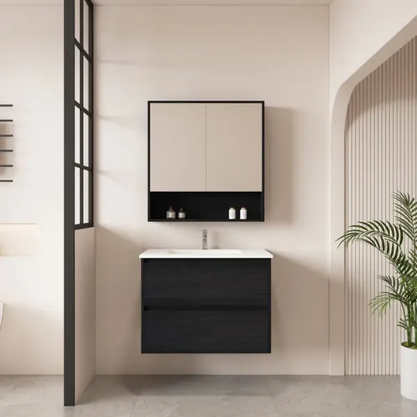 UNICASA HE-75W-BO HERA WALL HUNG VANITY 750MM BLACK OAK - Urban Designs Bathroom and Kitchen