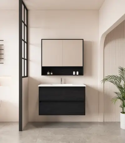 UNICASA HE-90W-BO HERA WALL HUNG VANITY 900MM BLACK OAK - Urban Designs Bathroom and Kitchen