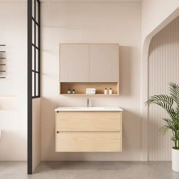 UNICASA HE-90W-TO HERA WALL HUNG VANITY 900MM TAS OAK - Urban Designs Bathroom and Kitchen