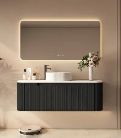 UNICASA ROM-1200-MB ROME FLUTED CURVE WALL HUNG VANITY 1200MM MATTE BLACK - Urban Designs Bathroom and Kitchen
