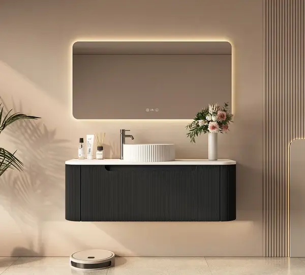 UNICASA ROM-1200-MB ROME FLUTED CURVE WALL HUNG VANITY 1200MM MATTE BLACK - Urban Designs Bathroom and Kitchen