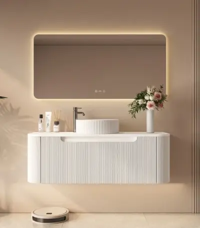 UNICASA ROM-1200-MW ROME FLUTED CURVE WALL HUNG VANITY 1200MM MATTE WHITE - Urban Designs Bathroom and Kitchen