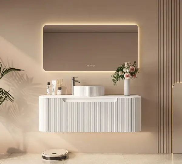UNICASA ROM-1200-MW ROME FLUTED CURVE WALL HUNG VANITY 1200MM MATTE WHITE - Urban Designs Bathroom and Kitchen
