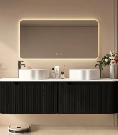 UNICASA ROM-1500-MB ROME FLUTED CURVE WALL HUNG VANITY 1500MM MATTE BLACK - Urban Designs Bathroom and Kitchen