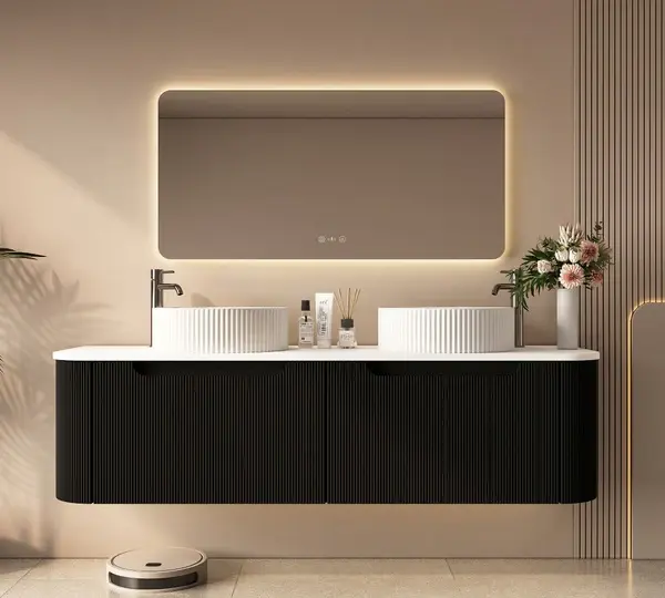 UNICASA ROM-1500-MB ROME FLUTED CURVE WALL HUNG VANITY 1500MM MATTE BLACK - Urban Designs Bathroom and Kitchen