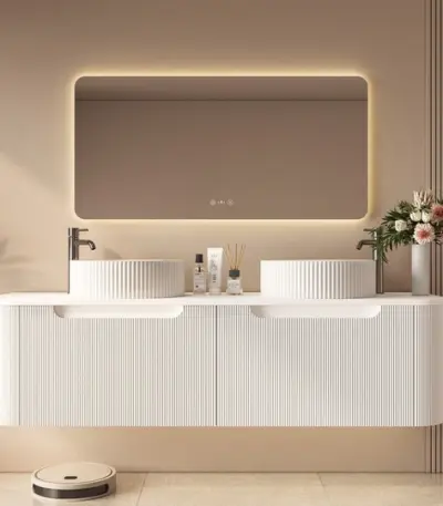 UNICASA ROM-1500-MW ROME FLUTED CURVE WALL HUNG VANITY 1500MM MATTE WHITE - Urban Designs Bathroom and Kitchen