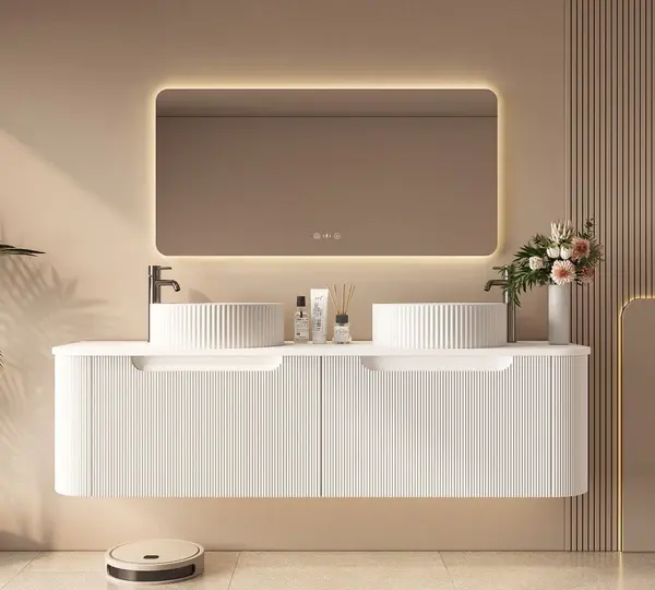UNICASA ROM-1500-MW ROME FLUTED CURVE WALL HUNG VANITY 1500MM MATTE WHITE - Urban Designs Bathroom and Kitchen