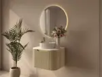 UNICASA ROM-600-BO ROME FLUTED CURVE WALL HUNG VANITY 600MM BUR OAK - Urban Designs Bathroom and Kitchen