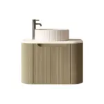 UNICASA ROM-600-BO ROME FLUTED CURVE WALL HUNG VANITY 600MM BUR OAK - Urban Designs Bathroom and Kitchen