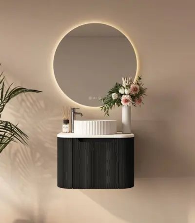 UNICASA ROM-600-MB ROME FLUTED CURVE WALL HUNG VANITY 600MM MATTE BLACK - Urban Designs Bathroom and Kitchen