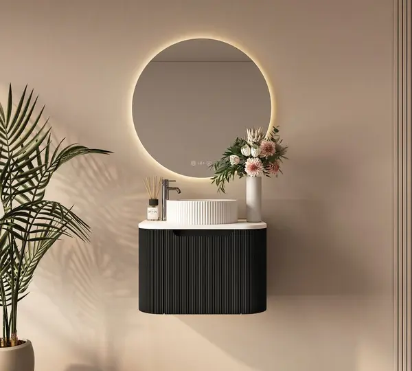 UNICASA ROM-600-MB ROME FLUTED CURVE WALL HUNG VANITY 600MM MATTE BLACK - Urban Designs Bathroom and Kitchen