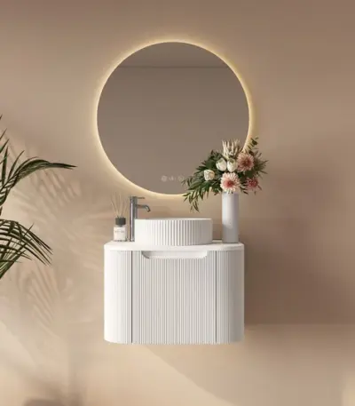 UNICASA ROM-600-MW ROME FLUTED CURVE WALL HUNG VANITY 600MM MATTE WHITE - Urban Designs Bathroom and Kitchen