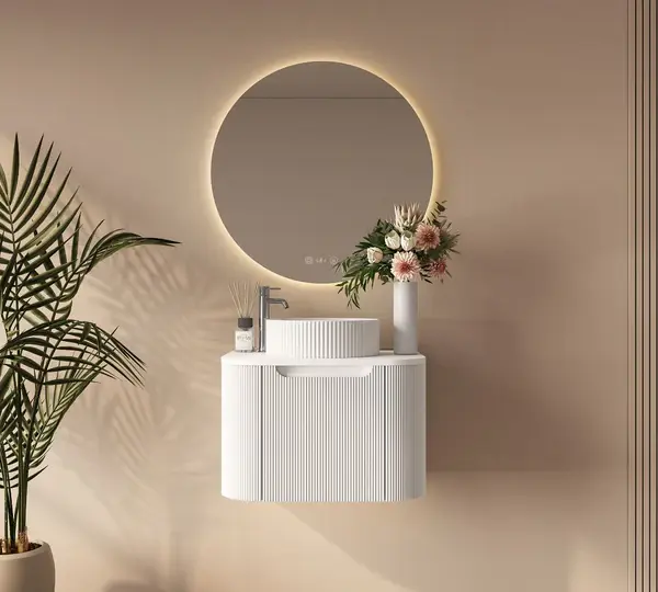 UNICASA ROM-600-MW ROME FLUTED CURVE WALL HUNG VANITY 600MM MATTE WHITE - Urban Designs Bathroom and Kitchen