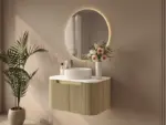 UNICASA ROM-750-BO ROME FLUTED CURVE WALL HUNG VANITY 750MM BUR OAK - Urban Designs Bathroom and Kitchen