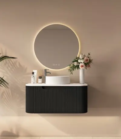 UNICASA ROM-750-MB ROME FLUTED CURVE WALL HUNG VANITY 750MM MATTE BLACK - Urban Designs Bathroom and Kitchen