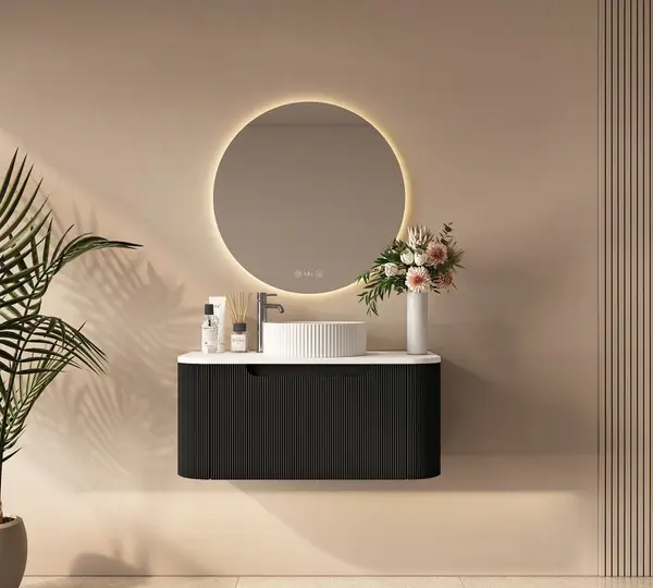 UNICASA ROM-750-MB ROME FLUTED CURVE WALL HUNG VANITY 750MM MATTE BLACK - Urban Designs Bathroom and Kitchen