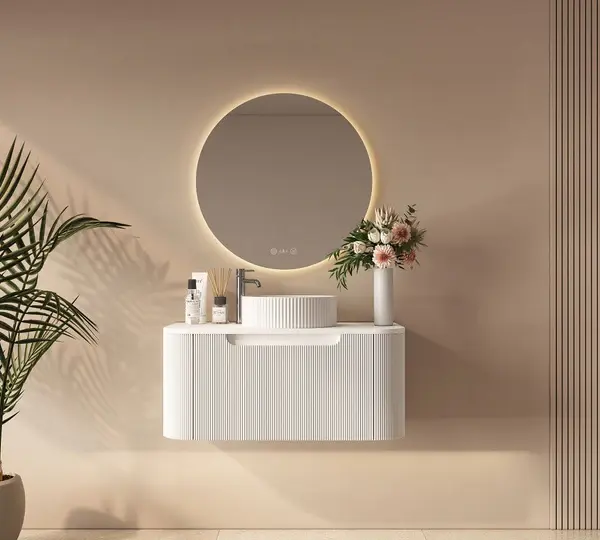 UNICASA ROM-750-MW ROME FLUTED CURVE WALL HUNG VANITY 750MM MATTE WHITE - Urban Designs Bathroom and Kitchen
