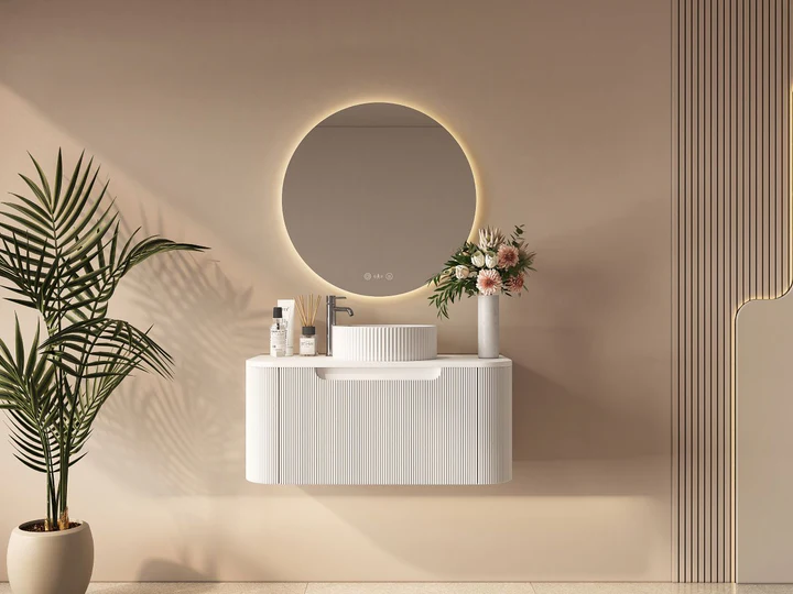 UNICASA ROM-750-MW ROME FLUTED CURVE WALL HUNG VANITY 750MM MATTE WHITE - Urban Designs Bathroom and Kitchen