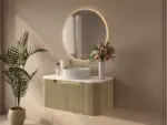 UNICASA ROM-900-BO ROME FLUTED CURVE WALL HUNG VANITY 900MM BUR OAK - Urban Designs Bathroom and Kitchen