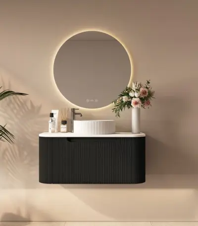 UNICASA ROM-900-MB ROME FLUTED CURVE WALL HUNG VANITY 900MM MATTE BLACK - Urban Designs Bathroom and Kitchen
