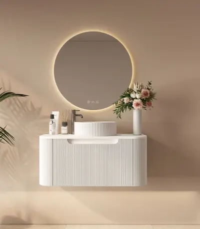 UNICASA ROM-900-MW ROME FLUTED CURVE WALL HUNG VANITY 900MM MATTE WHITE - Urban Designs Bathroom and Kitchen
