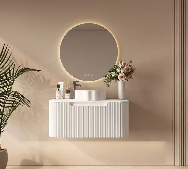 UNICASA ROM-900-MW ROME FLUTED CURVE WALL HUNG VANITY 900MM MATTE WHITE - Urban Designs Bathroom and Kitchen