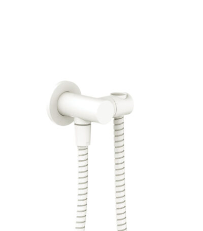 Universal Hand Shower Bracket & Hose, Round Plate, Matte White