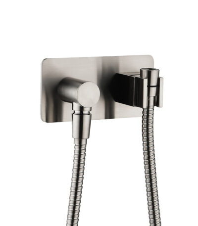 Universal Hand Shower Bracket & Hose, Soft Square Plate, Brushed Nickel