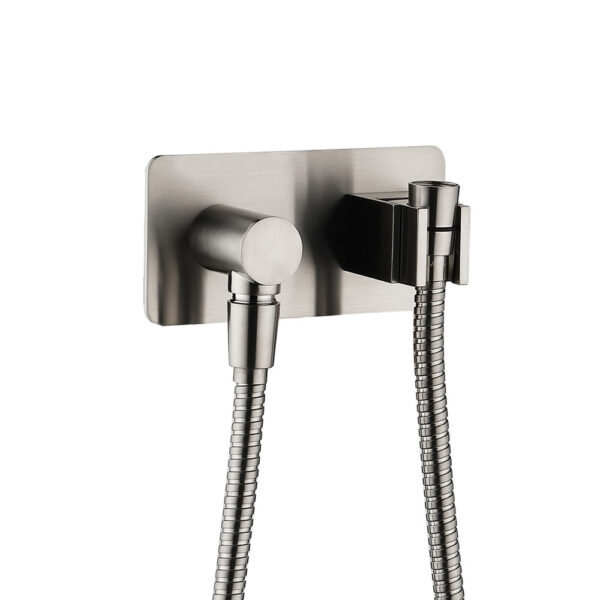 Universal Hand Shower Bracket & Hose, Soft Square Plate, Brushed Nickel