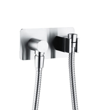 Universal Hand Shower Bracket & Hose, Soft Square Plate, Chrome