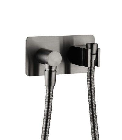 Universal Hand Shower Bracket & Hose, Soft Square Plate, Gun Metal