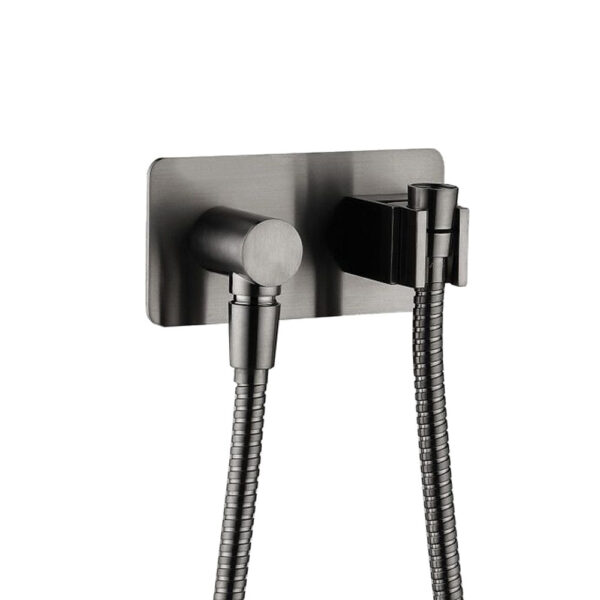 Universal Hand Shower Bracket & Hose, Soft Square Plate, Gun Metal
