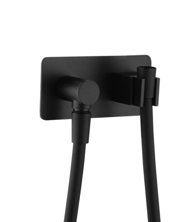 Universal Hand Shower Bracket & Hose, Soft Square Plate, Matte Black