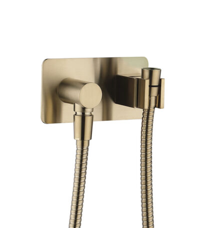 Universal Hand Shower Bracket & Hose, Soft Square Plate, Urban Brass