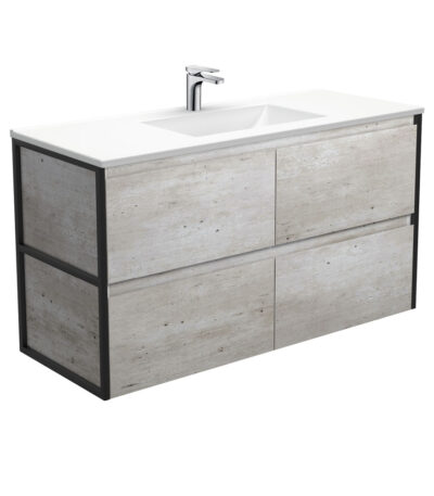 Vanessa Amato 1200 Industrial Wall-Hung Vanity, Matte Black Frames