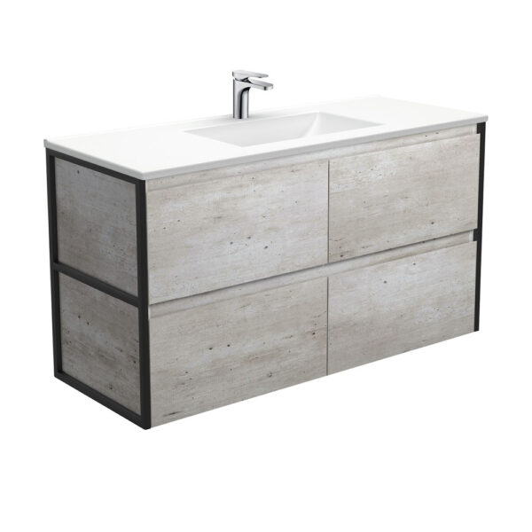 Vanessa Amato 1200 Industrial Wall-Hung Vanity, Matte Black Frames