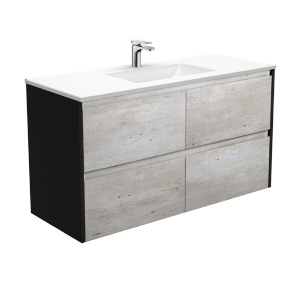 Vanessa Amato 1200 Industrial Wall-Hung Vanity, Satin Black Panels