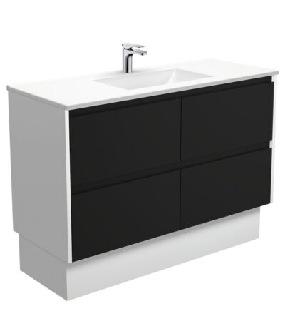 Vanessa Amato 1200 Satin Black Vanity On Kick, Satin White Panels