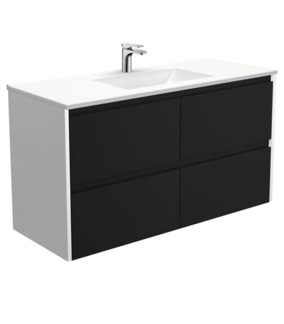 Vanessa Amato 1200 Satin Black Wall-Hung Vanity, Satin White Panels