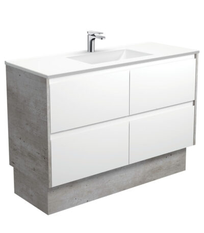 Vanessa Amato 1200 Satin White Vanity On Kick, Industrial Panels