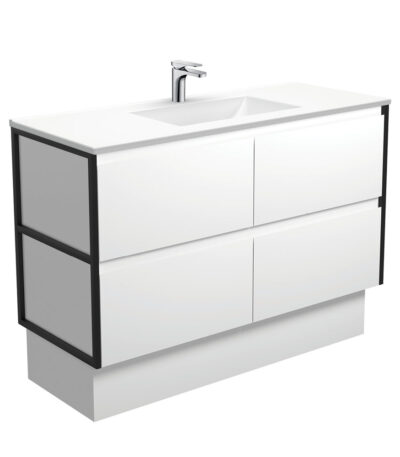Vanessa Amato 1200 Satin White Vanity On Kick, Matte Black Frames