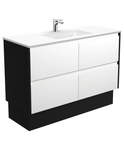 Vanessa Amato 1200 Satin White Vanity On Kick, Satin Black Panels