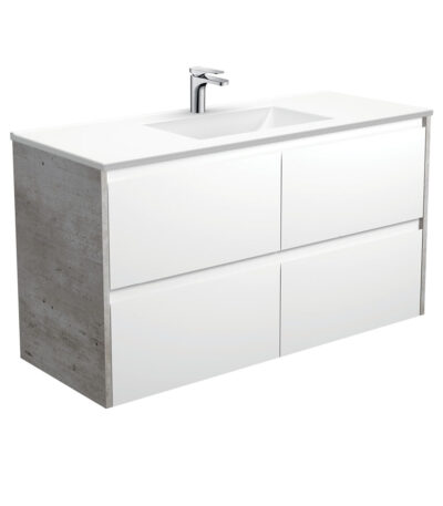 Vanessa Amato 1200 Satin White Wall-Hung Vanity, Industrial Panels