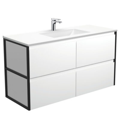Vanessa Amato 1200 Satin White Wall-Hung Vanity, Matte Black Frames