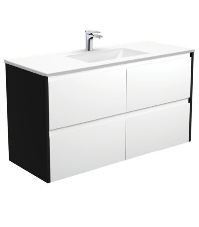 Vanessa Amato 1200 Satin White Wall-Hung Vanity, Satin Black Panels