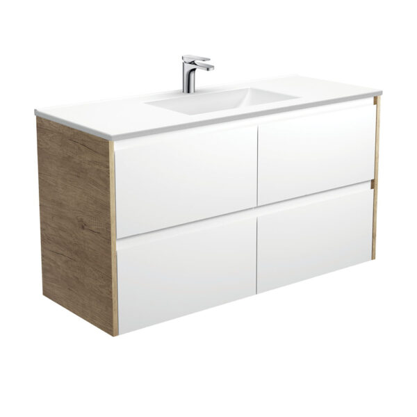 Vanessa Amato 1200 Satin White Wall-Hung Vanity, Scandi Oak Panels
