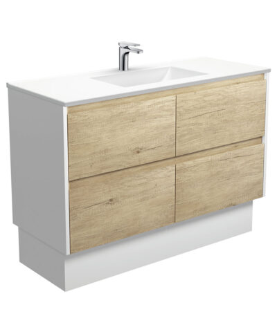Vanessa Amato 1200 Scandi Oak Vanity On Kick, Satin White Panels